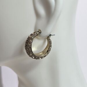 monet champagne colored pave hoop pierced earrings leverback gold tone elegant